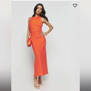 Reformation Casette Linen Dress in Flame